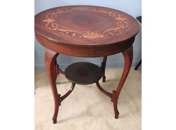 Vintage Wood Side Table With Inlay Detailing On The Top Surface