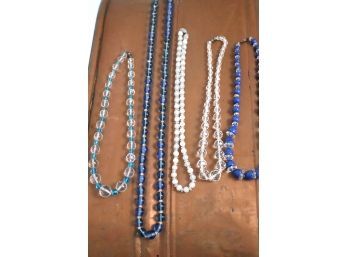 Collection Of 5 Assorted Sized Glass Beaded Necklaces Ranging From 16 Inches & Longer