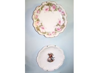 Wall Plate With Hand Painted Floral Detail & Limoges France Elite Crescent China 4252 Portrait Plate With
