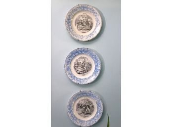 Set Of 3 Hautin & Boulenger Wall Plates With A Crackle/Crazing Finish With Wall Hangers