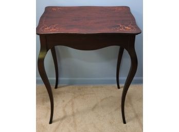 Vintage Wood Side Table With Mother Of Pearl Inlay Accents In The Corners