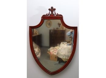 Carved Wood Wall Mirror In The Shape Of A Shield/Crest