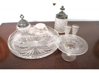 Collection Of Assorted Glass Includes Powder Room Jars, Assorted Dishes & More