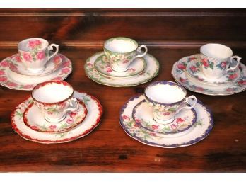Collection Of Five Fancy Cups, Saucer, And Dessert Plate Sets Fine Bone China