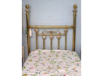 Twin Size Brass Headboard With Painted Floral Accents