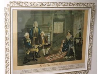 Framed Birth Of Our Nations Flag Betsy Ross Copyright 1911 With Embossed Seal