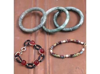 Womens  Bracelets Include 3 Polished Green Stone Bracelets, & More As Pictured L