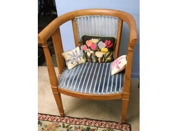 Stylish Curved Wood Chair With A Striped Corded Fabric