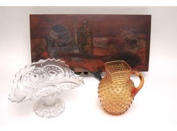 Vintage Hand Painted Still Life On Board Signed By The Artist Kamerman 67 Includes An Amber Pitcher