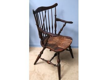 Vintage Windsor Chair With Woven Rush Detailing On The Seat