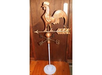 Vintage Copper Rooster Weathervane On A Metal Stand