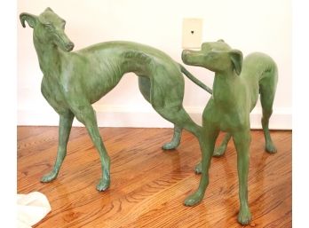 Pair Of  Large Metal Whippet Dog Statues