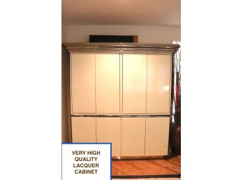 Large Wall Unit With Beveled Sides And Silver Trim, Great For Bar W/ Pocket Doors (Does Not Include Contents)