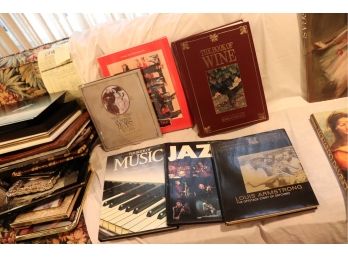 Lot Of Assorted Books Titles Include The Book Of Music, A History Of Jazz, The Book Of Wine