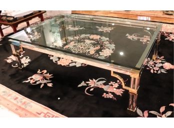 Large Thick Glass Coffee Table With Brass And Chrome Base