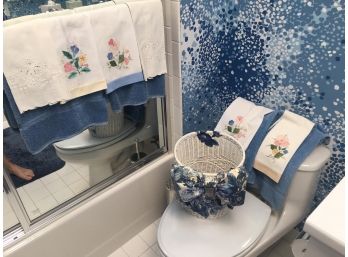 Matching Pretty Bathroom Hand Towels And Basket Set