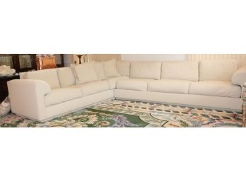 Large 2 Piece Off White Contemporary Sectional Sofa With Pillows
