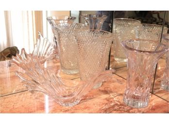 Lot Of Assorted Crystal Includes Wavy Glass Art Bowl By Verrier France And 2 Vases