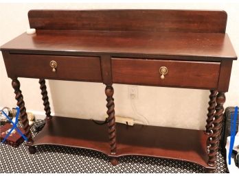 Wood Credenza With Turned Legs, 2 Drawers And Platform