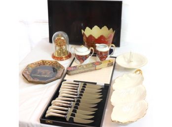 Assorted Lot Includes 12 Piece Sheffield England Steak Knife Set And More