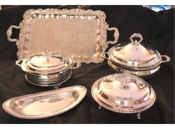 Silverplate Plate Casserole Dishes With Pyrex Insert And Silverplate Trays