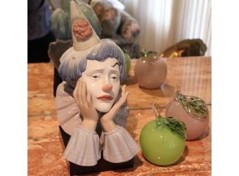 Lladro Clown And Blown Glass Apples