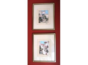 Pair Of M. Roberts Framed French Village Prints