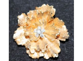 14K YG Diamond Floral Design Brooch / Pin Designed By Dankner