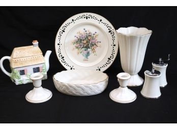 Lenox Collection Includes Large Vase, Candlestick Holders, Plate, Salt & Pepper Shaker