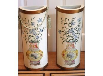 Pair Of Painted Decorative Planters With Braided Rope/Tassel Accents, Great For Your Home Decor