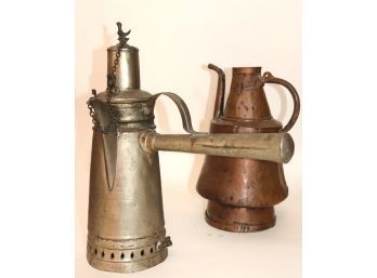 Antique Hand Forged Engraved Kettle With Handle, Built In Warmer & Bird Accents, Hand Forged Copper Kettle