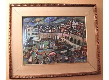 Antun Masle Framed Pastel Artwork 1965 In A Linen Matted Frame With Glass