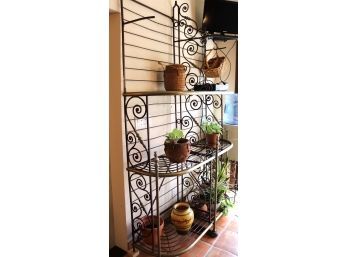 Large Vintage Rustic Ornate Wrought Iron Bakers Rack, Contents Are Not Included