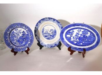 Willow Blue & White Burleigh Ware Bowl John Maddock & Sons England Tray With Asian Scenery & Gambella Pla