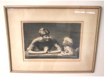 Signed Print By James Chapin In A Matted Frame Of Mother & Child