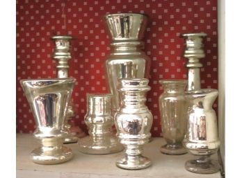 Collection Of Vintage Mercury Glass Includes Candlesticks