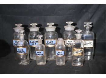 Collection Of Vintage Glass Bottles With Stoppers