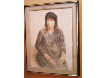 Sophia Pastel Portrait On Board By Marvin Cherney In A Linen Matted Frame