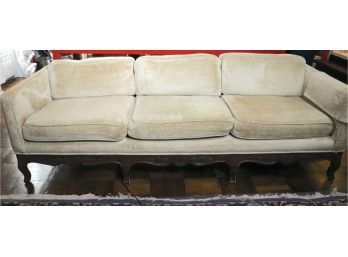 Vintage Transitional Sofa On A Carved Wood Base