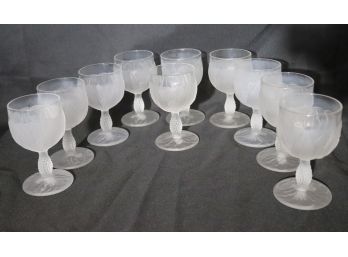 Collection Of 10 Frosted Wine Glasses With Etched Design