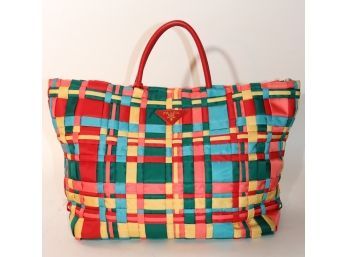 Designer Prada Milano Italy, Rainbow Colored Braided Design Handbag Really A Stylish Piece
