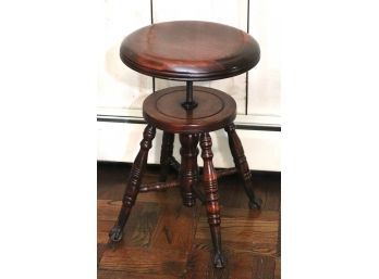 Antique Carved Wood Piano Stool With Glass Claw Feet
