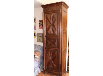 Vintage Carved Wood Cabinet The Lock Has Damage As Pictured. Contents Are Not Included