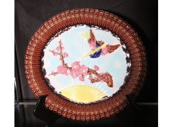 Antique 19th C. Wardle & Co. English Majolica Platter, Bird & Fan Design