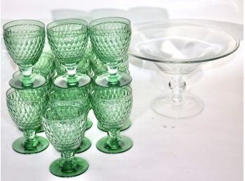 16 Green Stylish Glasses & Cake Stand