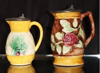 Antique Majolica Syrup Pitchers