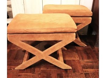 Pair Of Vintage Stools Wrapped In Suede