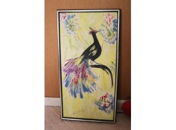 Peacock Painting Oil On Board Signed By Ada Weinman