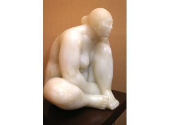 Signed Marble Sculpture By The Artist Felipe Castaneda, Includes Plexiglass Pedestal With A Wood
