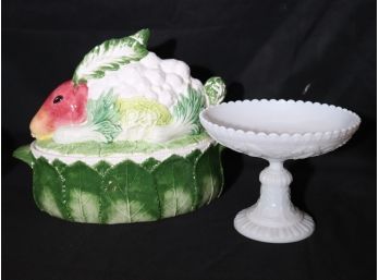 Large Rabbit Soup Tureen Sur La Table Made In Italy Includes Embossed Pedestal Dish